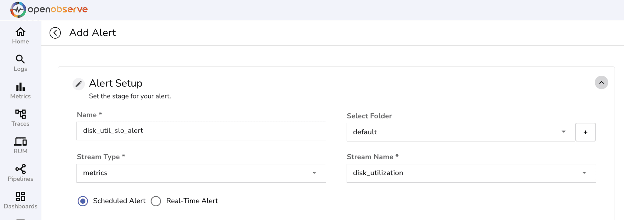 OpenObserve Alerts - alert setup